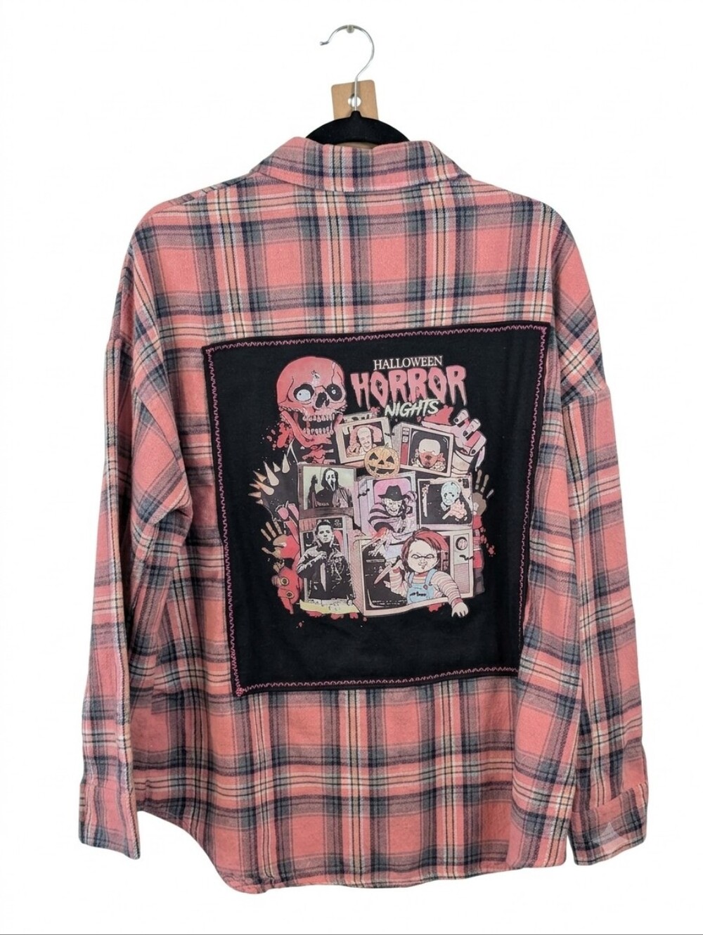 Horror Nights Upcycled Pink Flannel Shacket